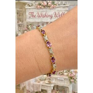 Vintage Rose De France & Diamond Accent Sterling Silver Bracelet FAS 7”